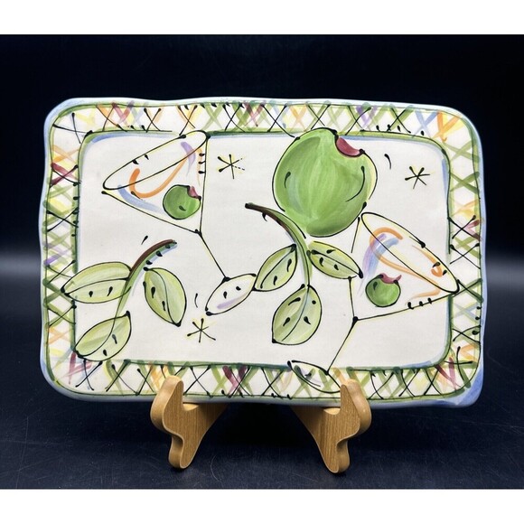 JULIA JUNKIN Ceramic Rectangular Martini Party Cheese Serving Platter Tray 12x8” - Picture 1 of 9